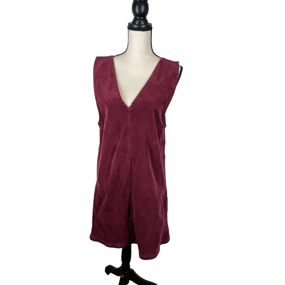 Afends Burgundy Corduroy Pinafore Jumper Dress 10